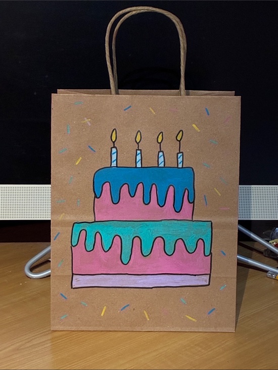 Hand Crafted Other - Small Painted Birthday Cake Paper Gift Bag